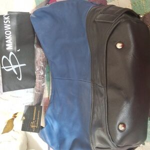 B. Makowsky Blue And Black  Leather Handbag